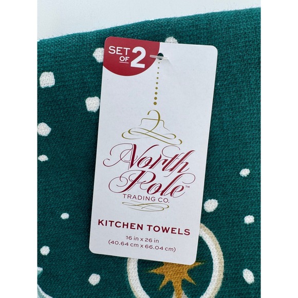 North Pole Trading Co Set of 2 Christmas Kitchen Towels Green Trees Stars NWT - Picture 3 of 5